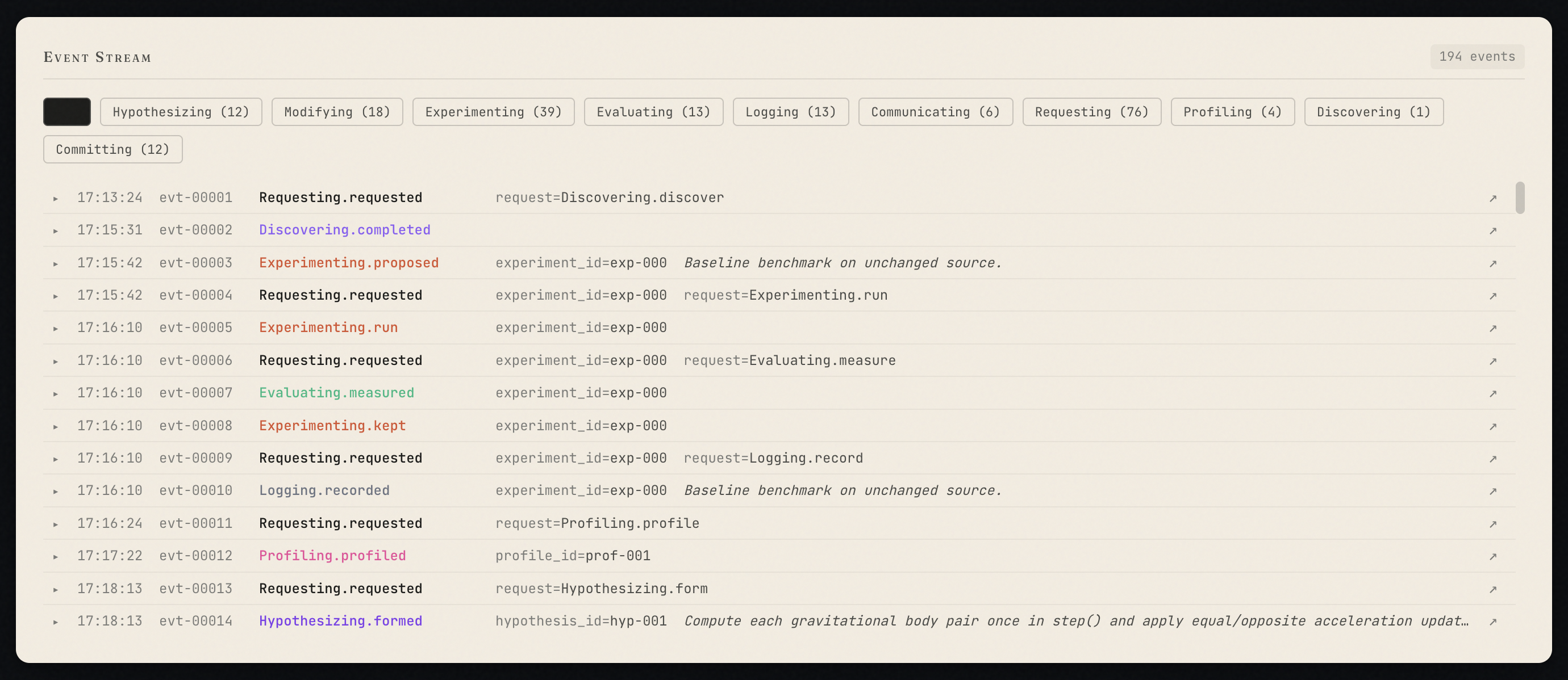 Interpretable AutoResearch logging screenshot